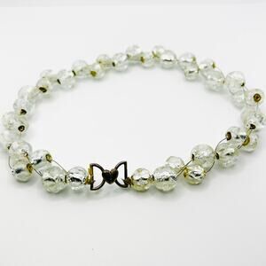Vintage Heart Clasp Faceted Clear Glass Beaded Romantic Statement Necklace